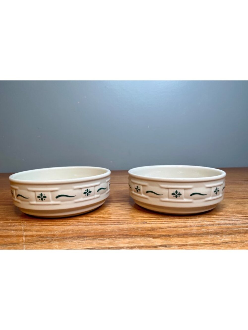 Set of 2 Longaberger Woven Traditions Classic Green Soup/Cereal Bowl 6" Stackabl - Picture 2 of 12
